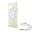 iPhone 16 Guess IML Flowers Allover Electro Kotelo Pearl Hihna - MagSafe yhteensopiva - Valkoinen
