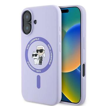 iPhone 16 Karl Lagerfeld Karl and Choupette MagSafe Nestemäinen silikonikotelo - violetti