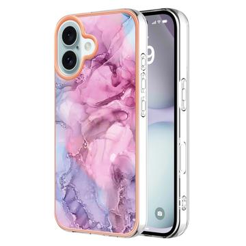 iPhone 16 Plus Marmorikuvio Galvanoitu TPU-Suojakotelo - Sininen / Pinkki