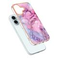 iPhone 16 Plus Marmorikuvio Galvanoitu TPU-Suojakotelo - Sininen / Pinkki