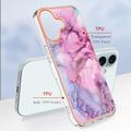 iPhone 16 Plus Marmorikuvio Galvanoitu TPU-Suojakotelo - Sininen / Pinkki