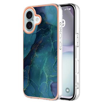 iPhone 16 Plus Marmorikuvio Galvanoitu TPU-Suojakotelo - Vihreä