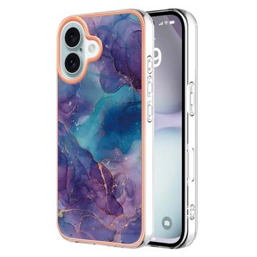 iPhone 16 Plus Marmorikuvio Galvanoitu TPU-Suojakotelo - Violetti