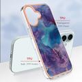 iPhone 16 Plus Marmorikuvio Galvanoitu TPU-Suojakotelo - Violetti