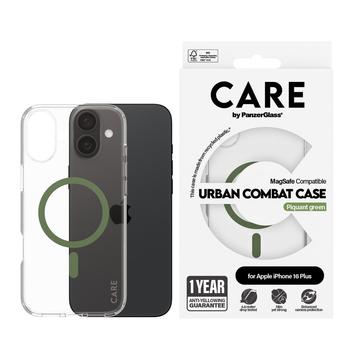 iPhone 16 Plus PanzerGlass Care läpinäkyvä Urban Combat Case - MagSafe-yhteensopiva - vihreä