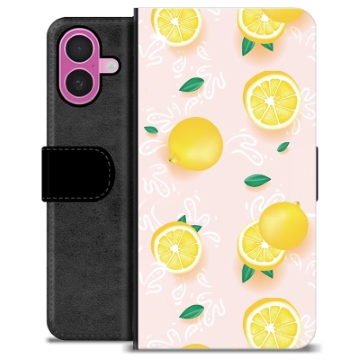 iPhone 16 Plus Premium Lompakkokotelo - Sitruunakuvioinen