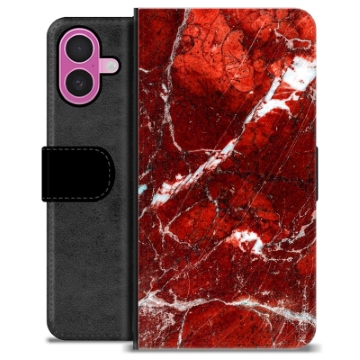 iPhone 16 Plus Premium Lompakkokotelo - Punainen Marmori