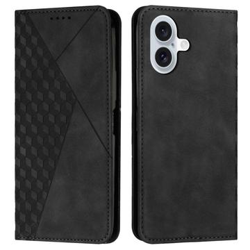 iPhone 16 Plus Rhombus kuvio lompakkokotelo magneettisuljin - Musta