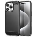 iPhone 16 Pro Harjattu TPU Suojakuori - Hiilikuitu - Musta