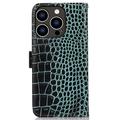 iPhone 16 Pro Crocodile Lompakkomallinen Nahkakotelo kanssa RFID - Vihreä