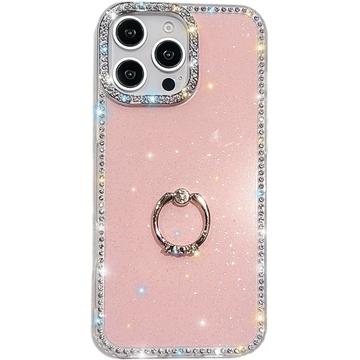 iPhone 16 Pro CrystalGlow Hybridikotelo sormuksen pidikkeellä - vaaleanpunainen