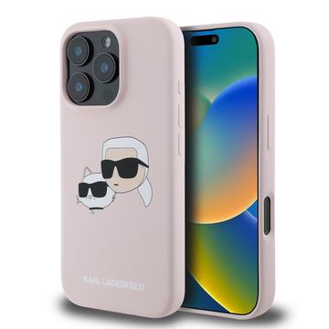 iPhone 16 Pro Karl Lagerfeld Double Heads MagSafe Nestemäinen silikonikotelo - vaaleanpunainen