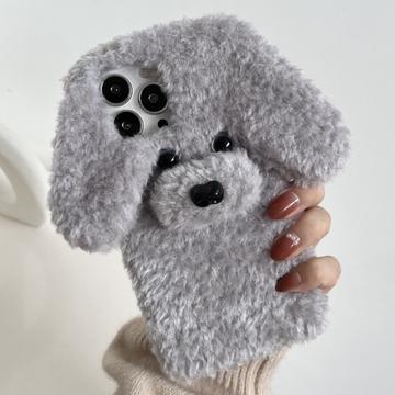 iPhone 16 Pro Max Suloinen nallekoira-muotoinen pehmokotelo - harmaa