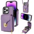 iPhone 16 Pro Max Kaikki yhdessä -kotelo, jossa lompakko ja hihna - violetti