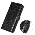 iPhone 16 Pro Max Crocodile Lompakkomallinen Nahkakotelo kanssa RFID - Musta