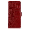 iPhone 16 Pro Max Crocodile Lompakkomallinen Nahkakotelo kanssa RFID - Punainen