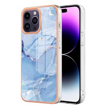 iPhone 16 Pro Max Marble Pattern Galvanoitu TPU-Suojakotelo - Sininen