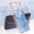 iPhone 16 Pro Max Marble Pattern Galvanoitu TPU-Suojakotelo - Sininen