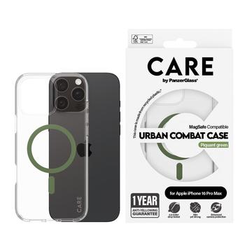 iPhone 16 Pro Max PanzerGlass Care läpinäkyvä Urban Combat Case - MagSafe-yhteensopiva - vihreä