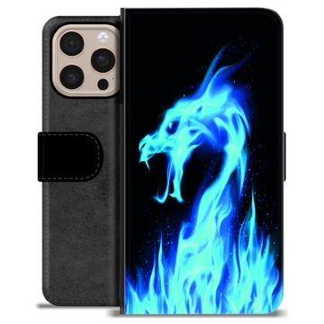 iPhone 16 Pro Max Premium Lompakkokotelo - Sininen Tulinen Lohikäärme
