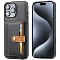iPhone 16 Pro Max Retro Style Kotelo Lompakolla - Musta