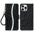 iPhone 16 Pro Max Tyylikäs Glitter lompakkokotelo - musta