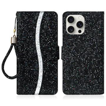 iPhone 16 Pro Max Tyylikäs Glitter lompakkokotelo - musta