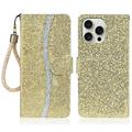 iPhone 16 Pro Max Tyylikäs Glitter lompakkokotelo - kultainen