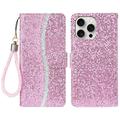 iPhone 16 Pro Max Tyylikäs Glitter lompakkokotelo - vaaleanpunainen