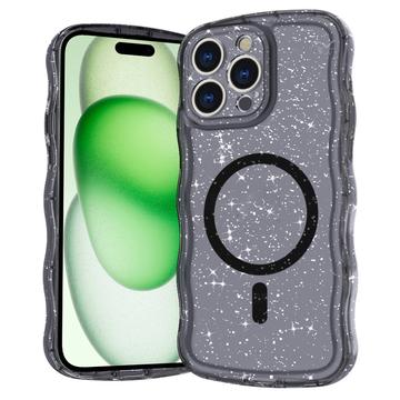 iPhone 16 Pro Max Wave-Edge Laser Glitter MagSafe Kotelo - Läpikuultava musta