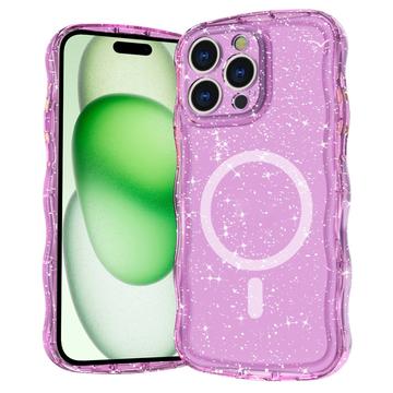 iPhone 16 Pro Max Wave-Edge Laser Glitter MagSafe Kotelo - Läpikuultava vaaleanpunainen