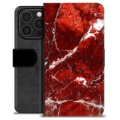 iPhone 16 Pro Premium Lompakkokotelo - Punainen Marmori