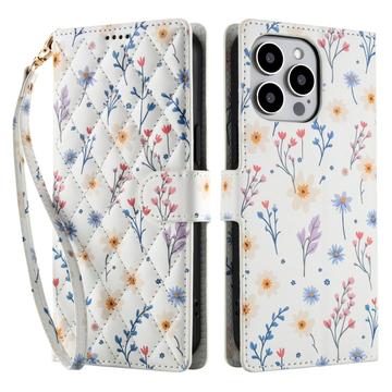 iPhone 16 Pro Rombinen kukkakuvioinen lompakkokotelo - värikkäät kukat