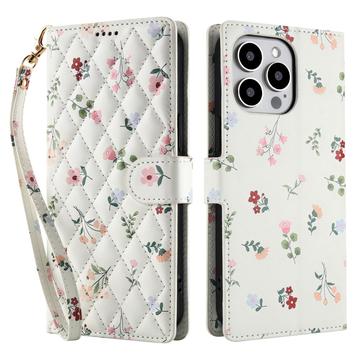 iPhone 16 Pro Rombinen kukkakuvioinen lompakkokotelo - Ruusut