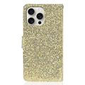 iPhone 16 Pro Tyylikäs Glitter lompakkokotelo - kultainen
