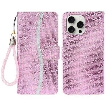 iPhone 16 Pro Tyylikäs Glitter lompakkokotelo - vaaleanpunainen