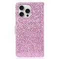 iPhone 16 Pro Tyylikäs Glitter lompakkokotelo - vaaleanpunainen