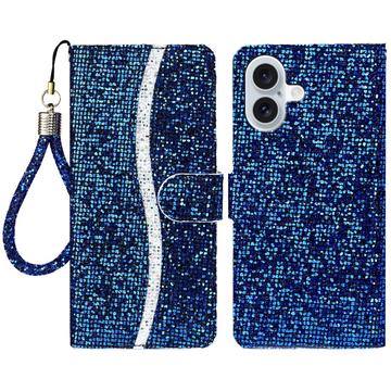 iPhone 16 Tyylikäs Glitter lompakkokotelo - sininen