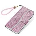 iPhone 16 Tyylikäs Glitter lompakkokotelo - vaaleanpunainen