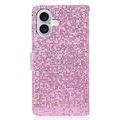 iPhone 16 Tyylikäs Glitter lompakkokotelo - vaaleanpunainen