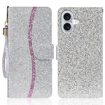 iPhone 16 Tyylikäs Glitter lompakkokotelo - hopea
