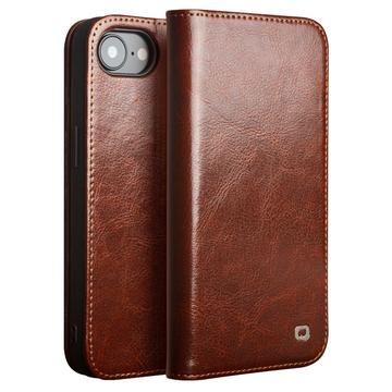 iPhone 16e Qialino Classic Lompakkomallinen Nahkakotelo - Tummanruskea