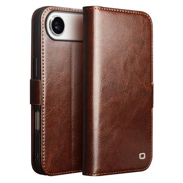 iPhone 17 Air Qialino Classic Lompakkomallinen Nahkakotelo - Tummanruskea