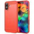 iPhone 17 Harjattu TPU Suojakuori - Hiilikuitu - punainen