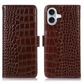 iPhone 17 Crocodile Lompakkomallinen Nahkakotelo kanssa RFID - Ruskea