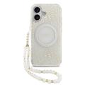 iPhone 17 Guess IML Flowers Allover Electro Kotelo Pearl Hihna - MagSafe yhteensopiva - Valkoinen