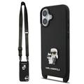 iPhone 17 Karl Lagerfeld Saffiano Crossbody Metal Karl & Choupette Kotelo - Musta