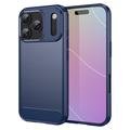 iPhone 17 Pro Harjattu TPU Suojakuori - Hiilikuitu - sininen
