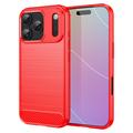 iPhone 17 Pro Harjattu TPU Suojakuori - Hiilikuitu - punainen