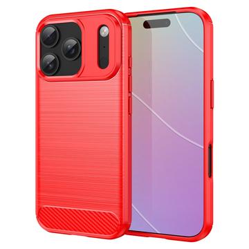 iPhone 17 Pro Harjattu TPU Suojakuori - Hiilikuitu - punainen